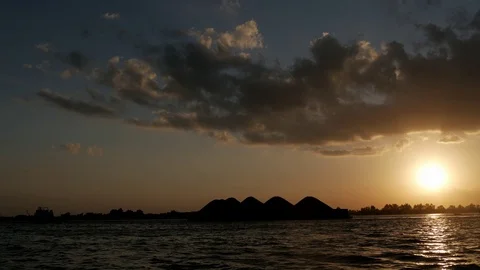 Sunset silhouette view of barges full coal Stock-Footage 113407763