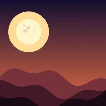 Sunset silhouette waves minimalist flat design illustration Stock Illustration