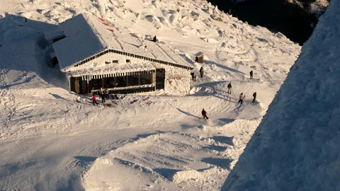 Sunset at ski resort on the top of the mountain Video stock 170459138
