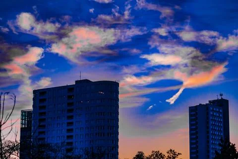 Sunset sky and buildings Stock Photos