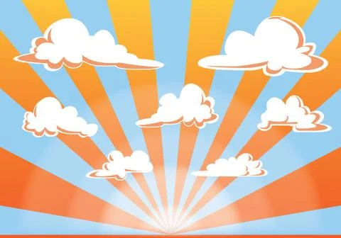 Sunset sky and clouds illustration - cartoon style vector Illustrazione stock