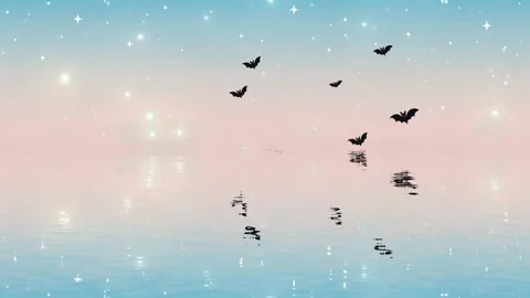 Sunset Sky and Silhouette Bats - Ocean Sky Landscape. High quality Seamless vid Video stock 305229072