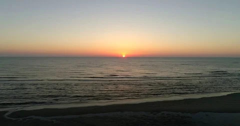 Sunset Sky Beach Moving Forward, Noordwijk, Netherlands / Holland (4K Drone) Stock Footage 114708911