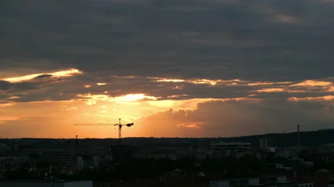 Sunset sky cloud timelapse of a modern developing European green city Prague. Stock Footage 197008327