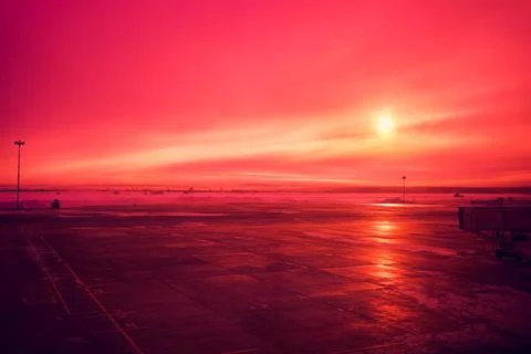 Sunset sky, clouds in the evening with red light. The golden hour after sunset Fotos de archivo