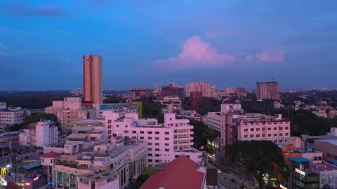 Sunset sky flight over bangalore city aerial panorama 4k india Vídeo Stock 104376775