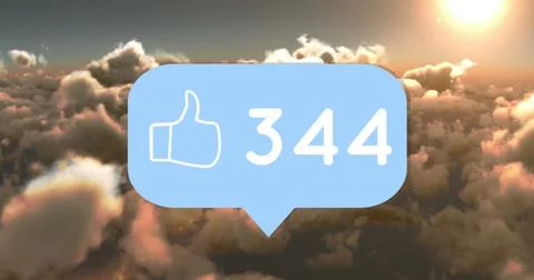 Sunset sky with fluffy clouds and social media like icon overlay Stock Illustration