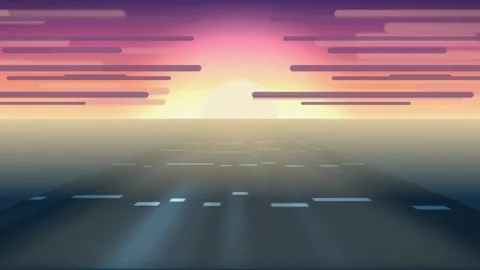 Sunset sky with geometric lines over reflective surface. 2d animation Stock Footage 342388662