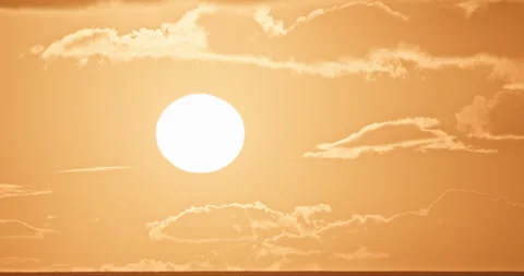 Sunset Sky Golden Timelapse, Sun Descending Through Clear Evening Dusk Yellow 4K Video stock 300826871