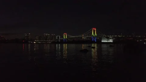 Sunset sky landscape view over tokyo bay area with rainbow bridge and tokyo.. Stock Footage 228855094