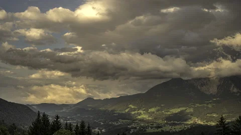 Sunset Sky with moving clouds and shadows at Bavarian Alps Stock Footage 167979503