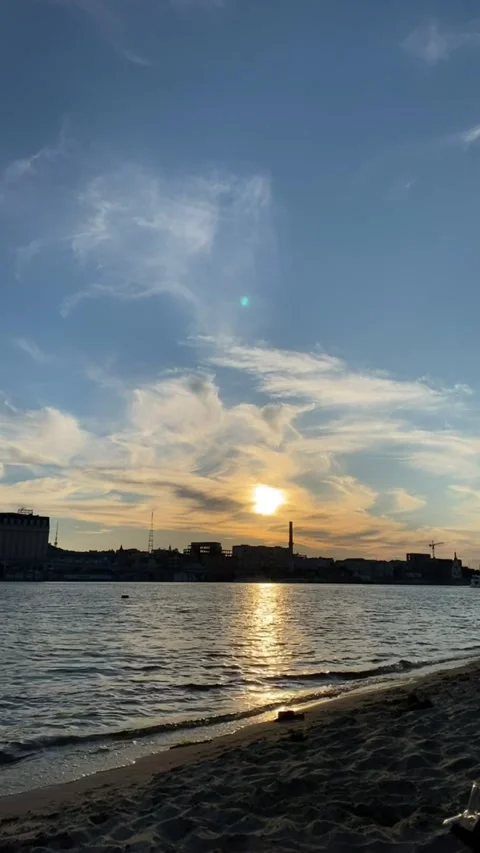 Sunset in the sky near the river vertical video Stock Footage 266045861