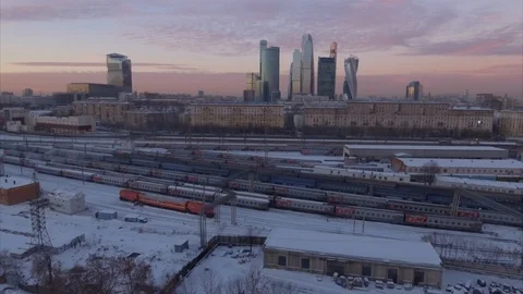 Sunset sky night light moscow city traffic ring road aerial Stock Footage 104714847