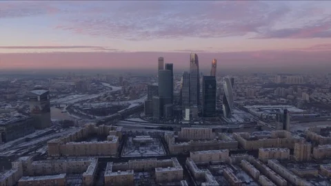 Sunset sky night light moscow city traffic ring road aerial Video stock 104714940