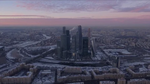 Sunset sky night light moscow city traffic ring road aerial Stock Footage 104714976