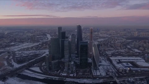 Sunset sky night light moscow city traffic ring road aerial Stock Footage 104715027