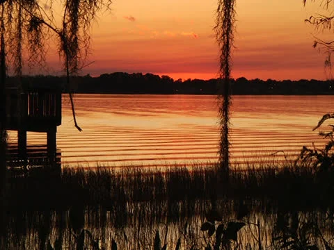 Sunset sky over lake Stock Footage 22957398