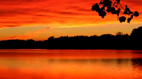 Sunset Sky Over Lake Stock Footage 35942086
