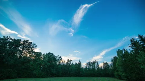 Sunset sky over meadow. Calm evening time lapse video. Stock Footage 248462071