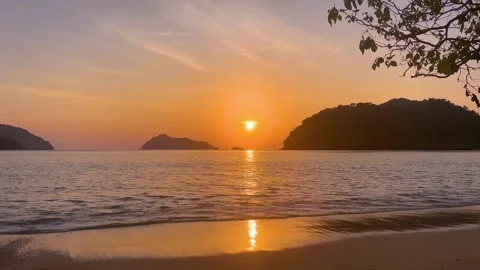  Sunset sky over ocean sea as water wave in the island as dawn sky Stock Footage 237807273