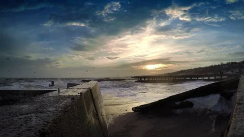Sunset sky over the sea storm Video stock 75093024