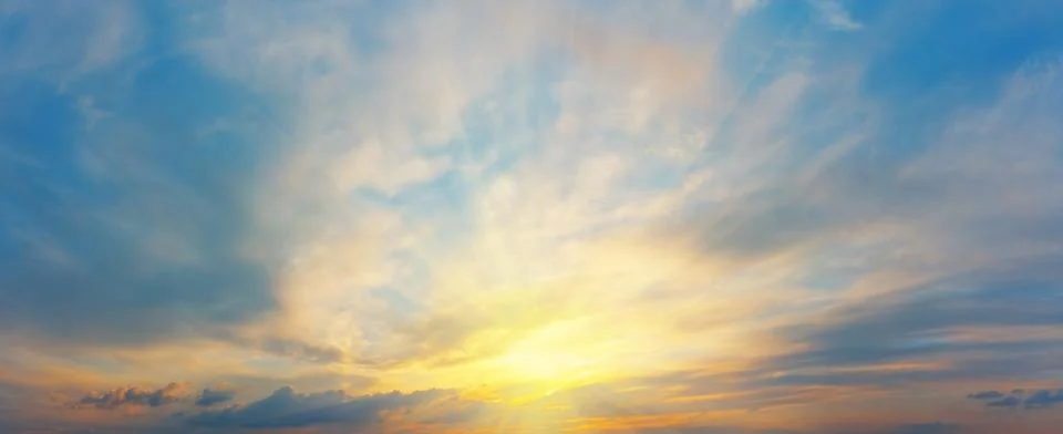 Sunset sky panorama with clouds Foto stock