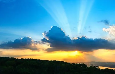 Sunset sky with ray light in twilight time Stock Photos