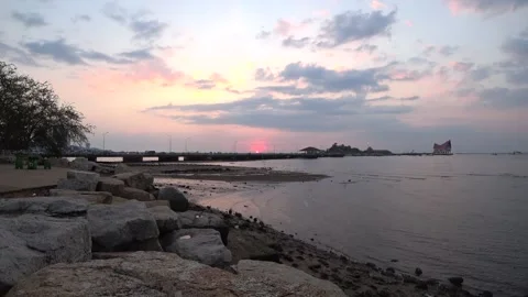 Sunset sky with silhouette of bridge to island Vidéo 170924680