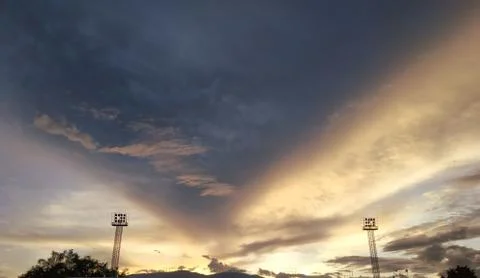 Sunset sky of stadium in the evening Stock Photos