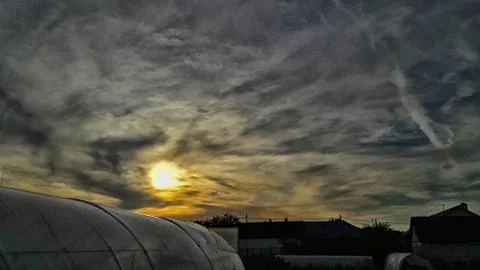 Sunset sky stratosphere background, pictured from plane. Stock Photos