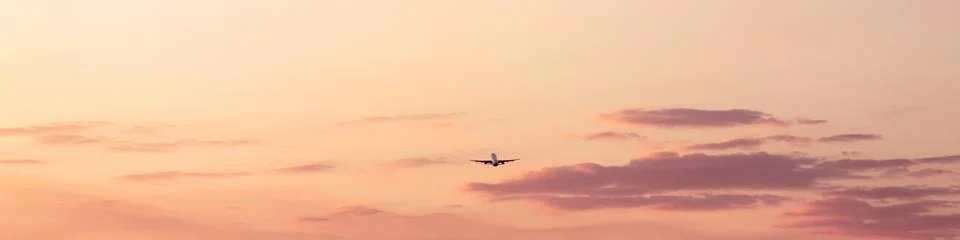 Sunset sky with taking off plane Stock Photos