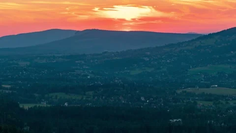 Sunset Sky Transformation Above Tatra Range and Zakopane Village Stock Footage 308192277