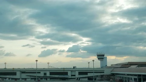 Sunset sky view with some cloudy above the plane parking area of airport wi.. Stock Footage 232396657