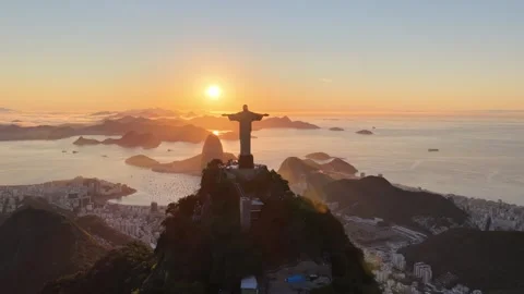 Sunset Skyline In Christ The Redeemer At Rio De Janeiro Brazil. Stock Footage 341900857