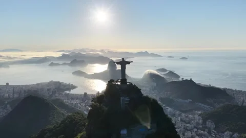 Sunset Skyline In Christ The Redeemer At Rio De Janeiro Brazil. Stock Footage 341901555