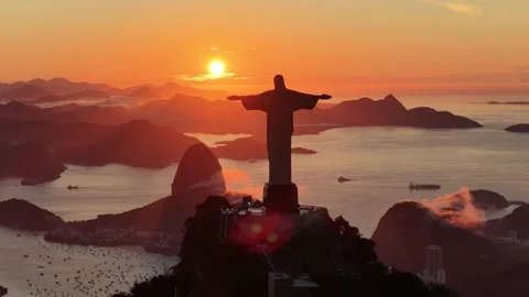 Sunset Skyline In Christ The Redeemer At Rio De Janeiro Brazil. Stock Footage 341901912