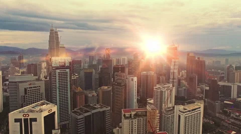 Sunset skyline of Kuala Lumpur city with Petronas Twin Towers or Kuala Lumpur Stock Footage