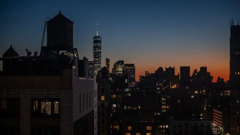 Sunset skyline manhattan Stock Photos