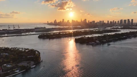 Sunset Skyline At Miami Beach In Florida United States. Stock Footage 341899728