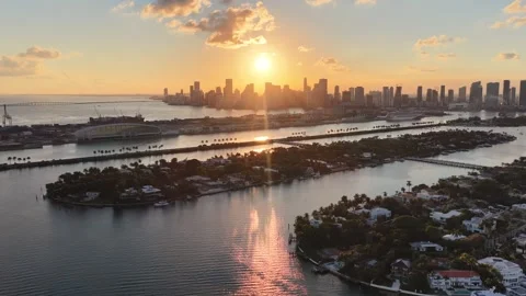Sunset Skyline At Miami Beach In Florida United States. Stock Footage 341899769