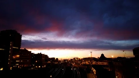 Sunset on Skyline with Railway 库存影片 124424770