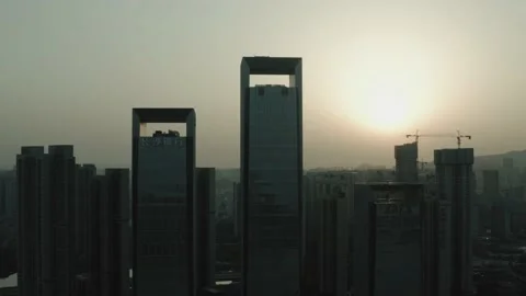 Sunset Skyscrapers in Changsha Stock Footage 167345097