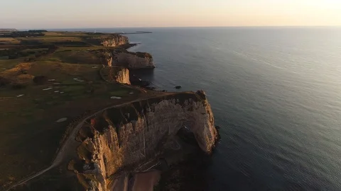 Sunset on the slopes of etretat, top view Stock Footage 114742235