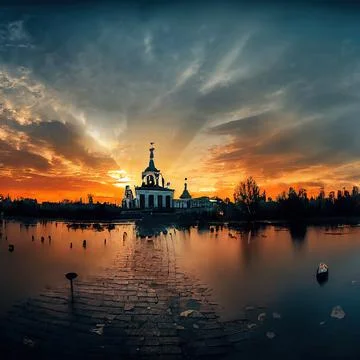 Sunset in a small city Stock Illustration