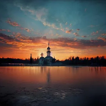 Sunset in a small city Stock Illustration