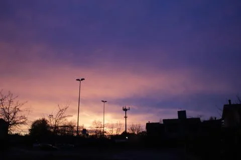 Sunset in a small city Stock Photos