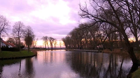 Sunset in a small dutch town Sluis. Stock Footage 34228281