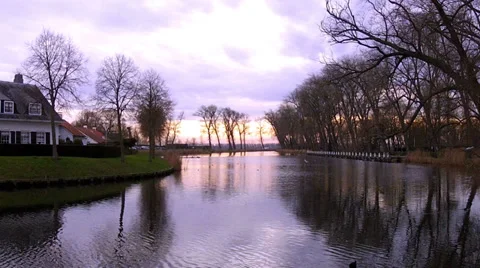 Sunset in a small dutch town Sluis. Stock Footage 34296070