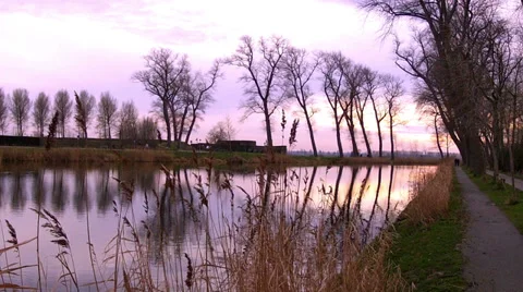 Sunset in a small dutch town Sluis. Stock Footage 34367034