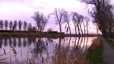 Sunset in a small dutch town Sluis. Stock Footage 34934437